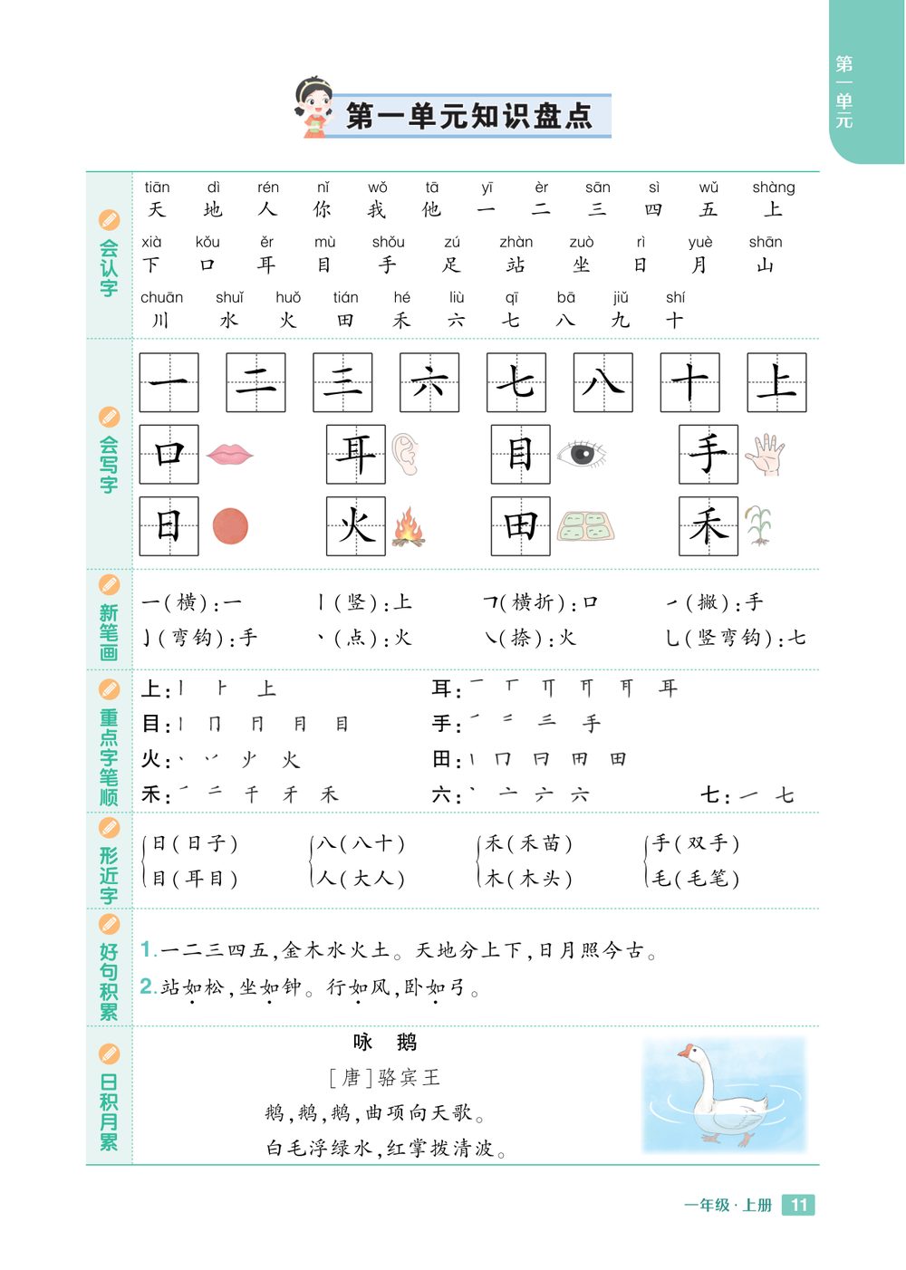 一年级上册语文知识盘点学习资料