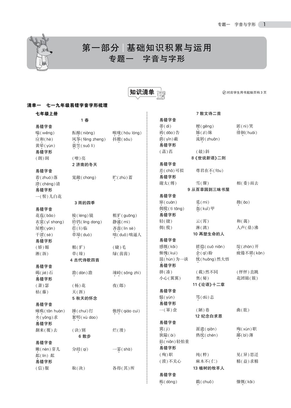 中考语文总复习专题知识要点复习资料